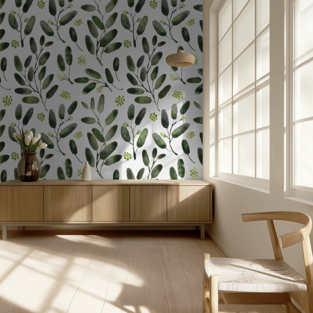 Motif aquarelle d'eucalyptus ensemencé Lisa | Papier Peint Photo