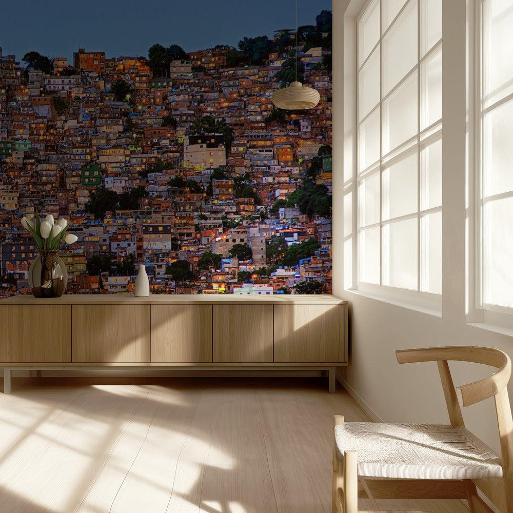 La tombée de la nuit dans la Favela de Rocinha | Papier Peint Photo