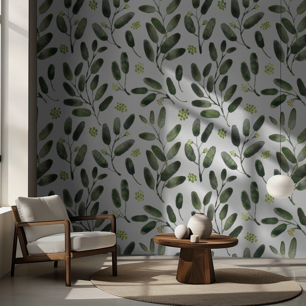 Motif aquarelle d'eucalyptus ensemencé Lisa | Papier Peint Photo