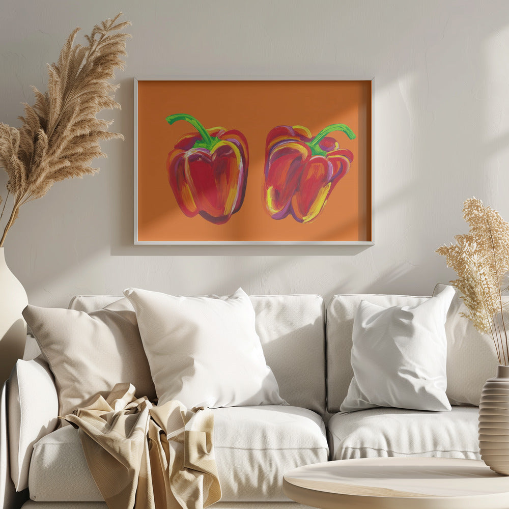 Peberfrugter på appelsin | Plakater - Kunsttryk