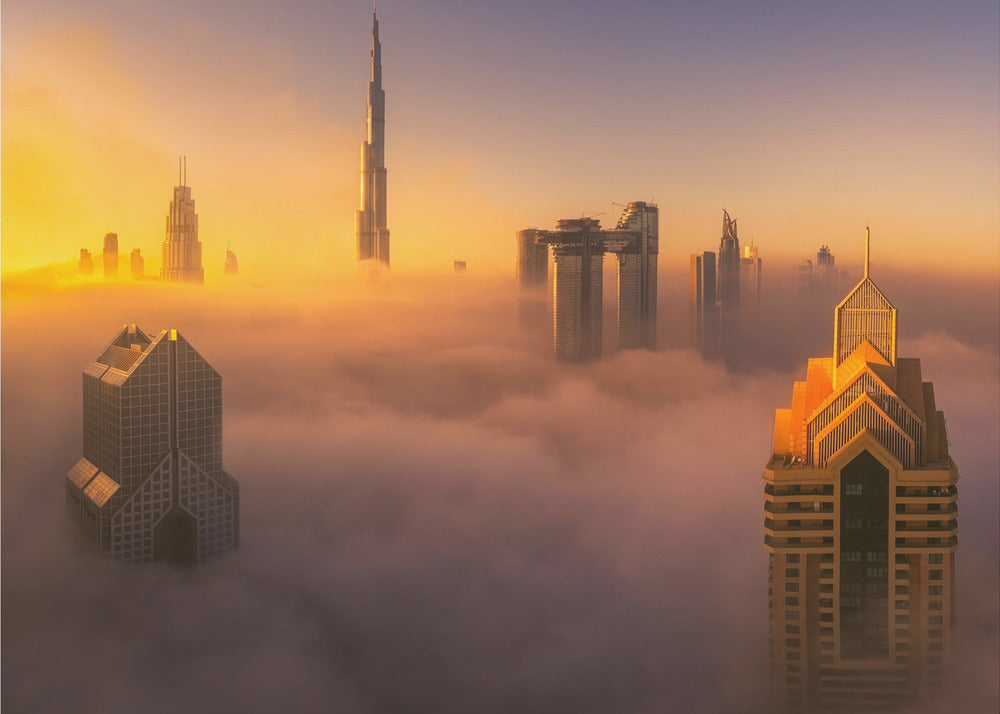 Lever de soleil brumeux dans la ville de Dubaï A738873 | Tableaux sur Toile