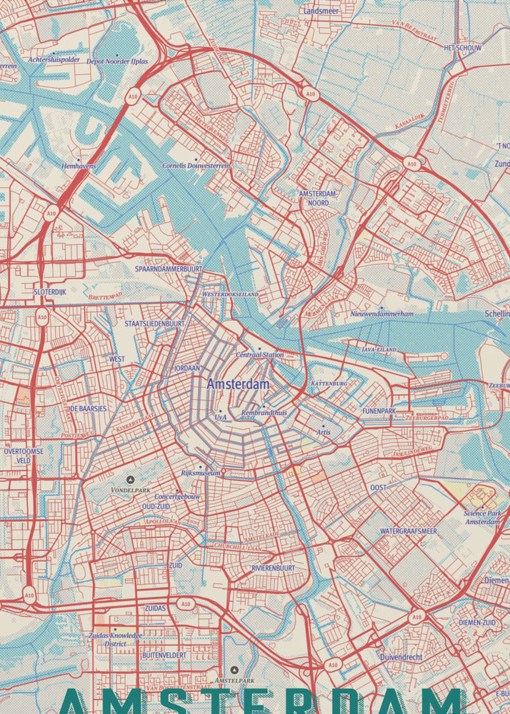 Mapa retro de Ámsterdam | Impresiones en Lienzo