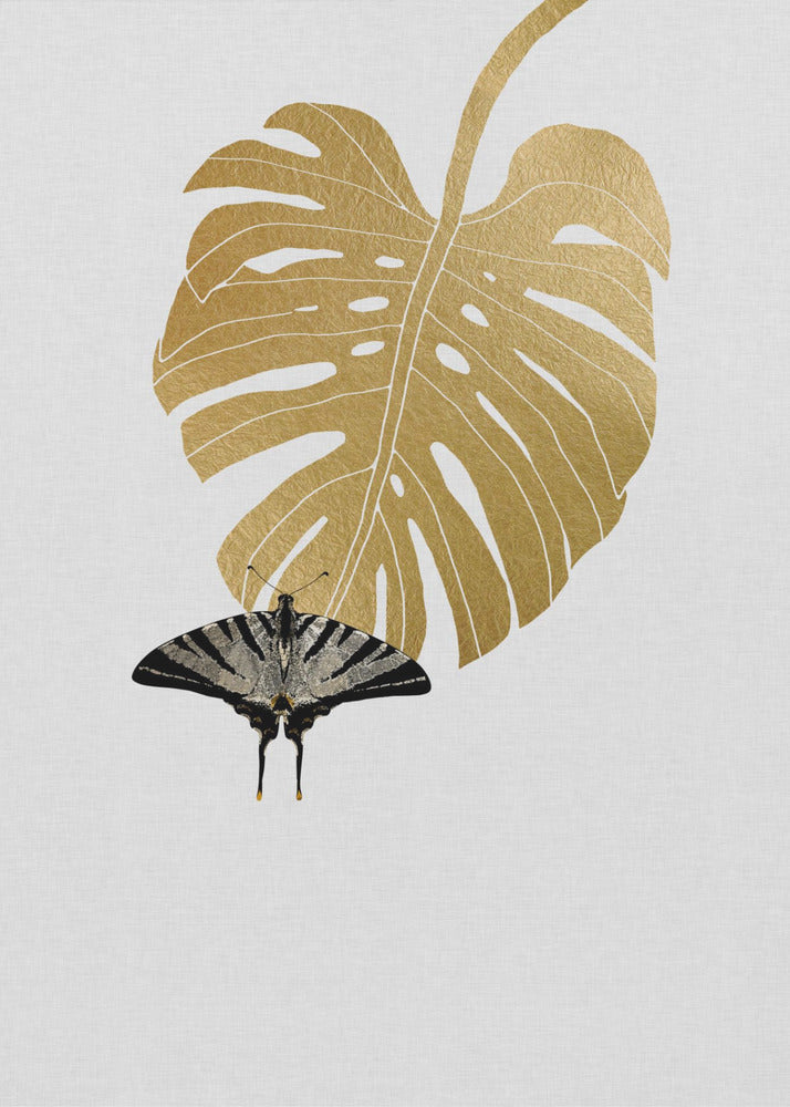 Papillon et feuille de Monstera | Tableaux sur Toile