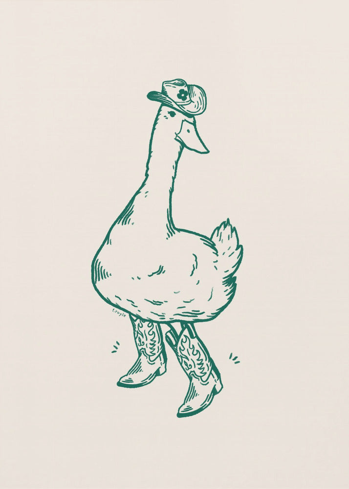 Canard portant des bottes western en vert | Tableaux sur Toile