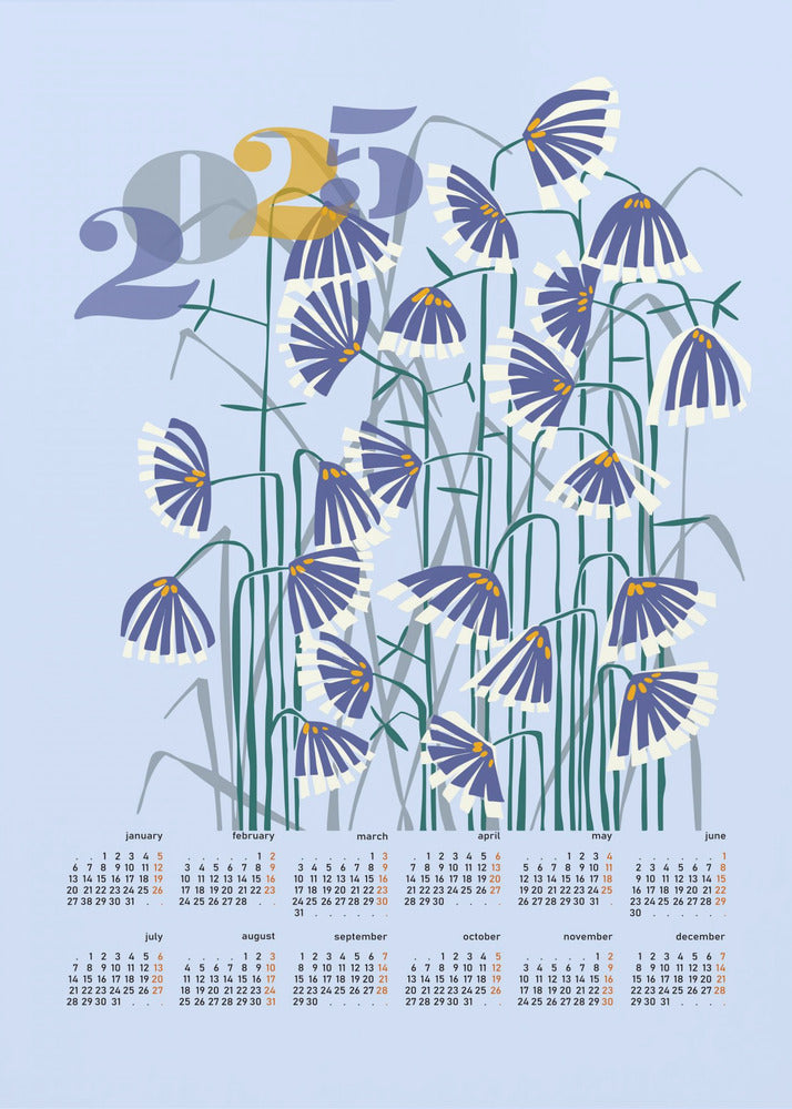 kalender 2025 Linoleumsnitt blommor ljus | Poster
