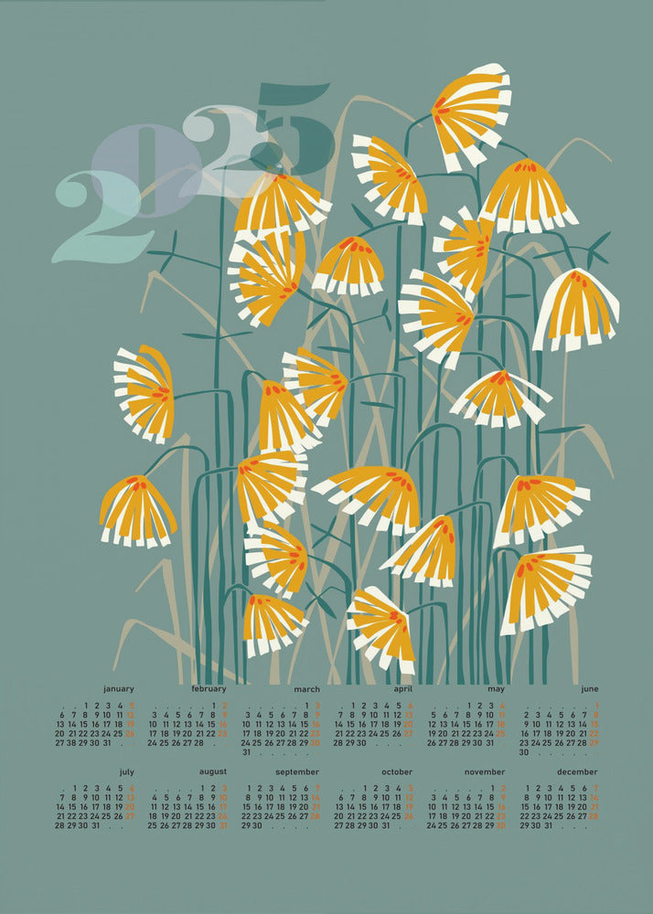 kalender 2025 Linoleumsnitt blommor gröna | Poster
