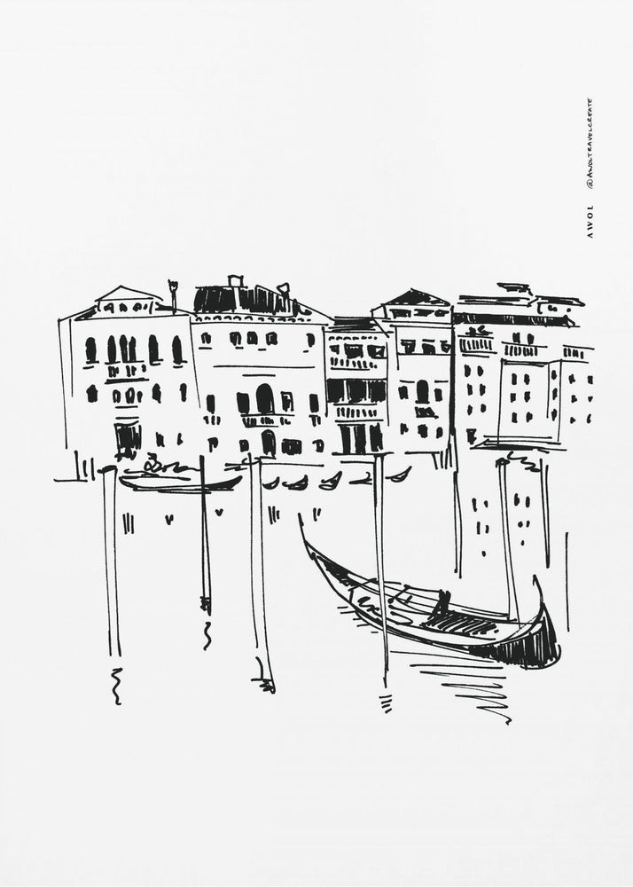 Venedigs kanal Grande med gondol, Italien resekonsttryck | Canvas