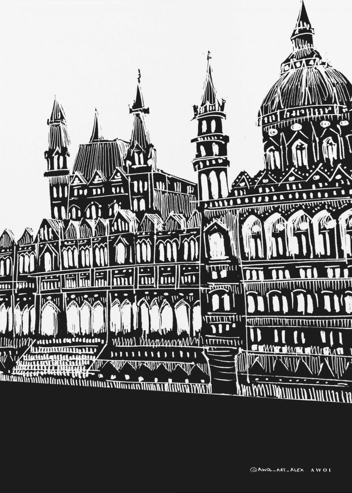 Budapest, Ungheria, Arte della città, Disegno architettonico in bianco e nero | Stampe su Tela