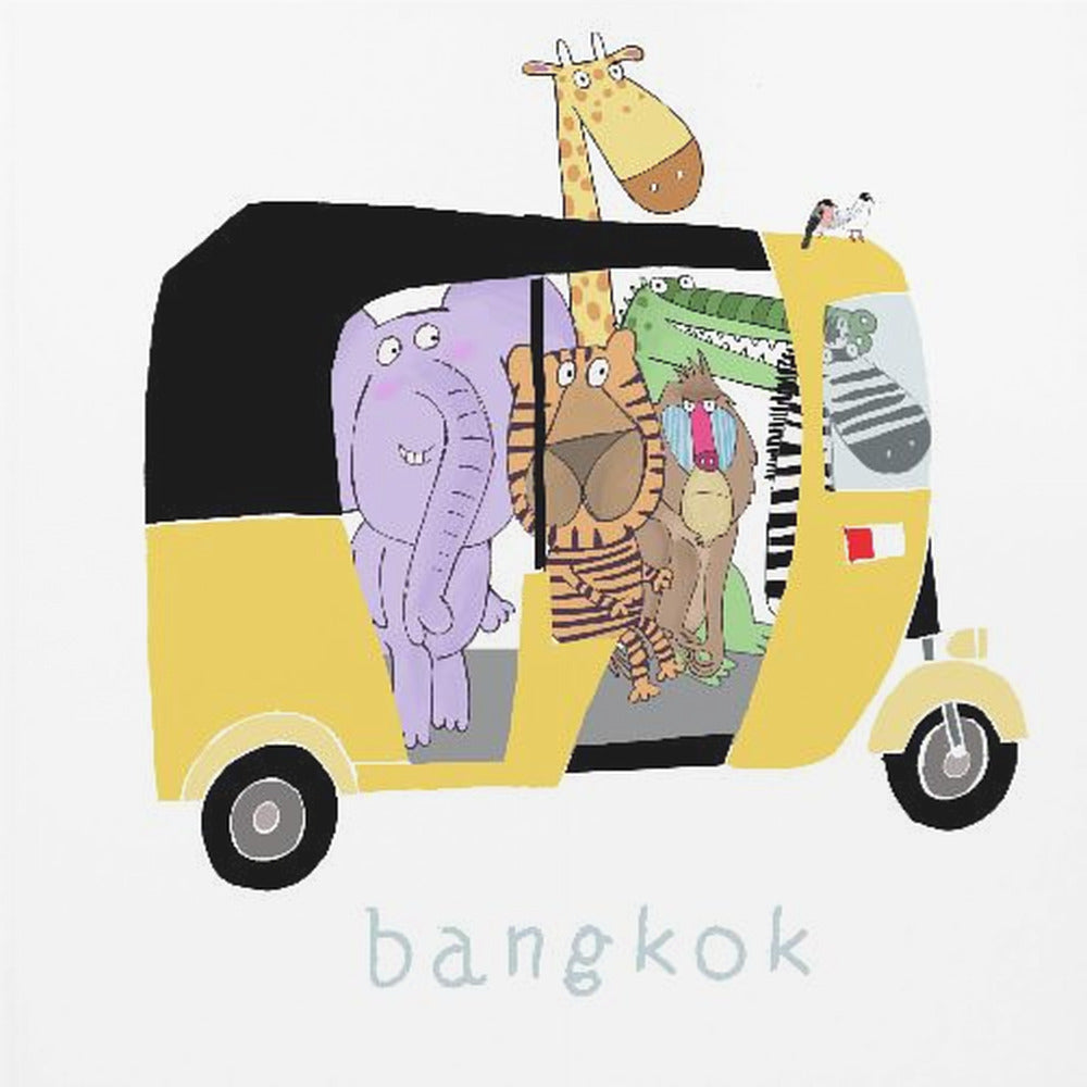Jungeldyr tar en tur i en Bangkok Tuk Tuk av Carla Daly | Lerretsbilder