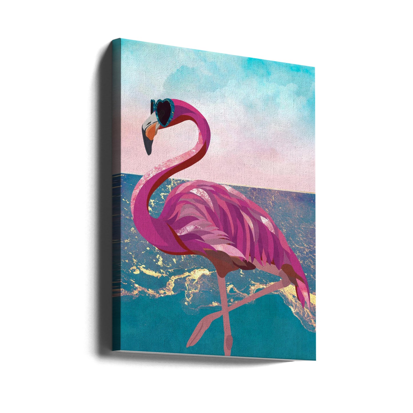 Flamingo geht zum Strand | Leinwand-Bilder