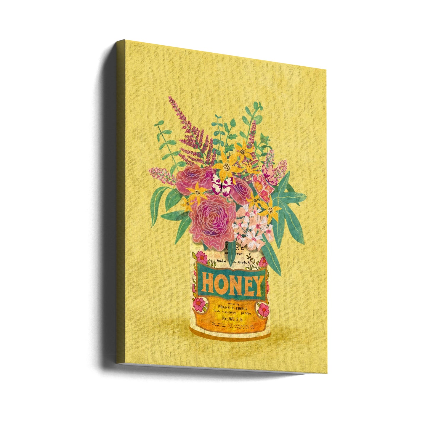 Blomster i en vintage honningdåse | Lærredsbilleder