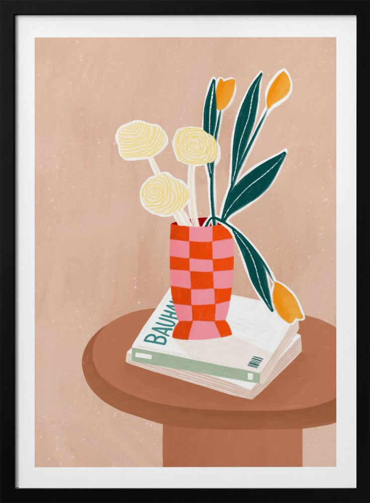 Flower With a Checkered Red Vase | Poster