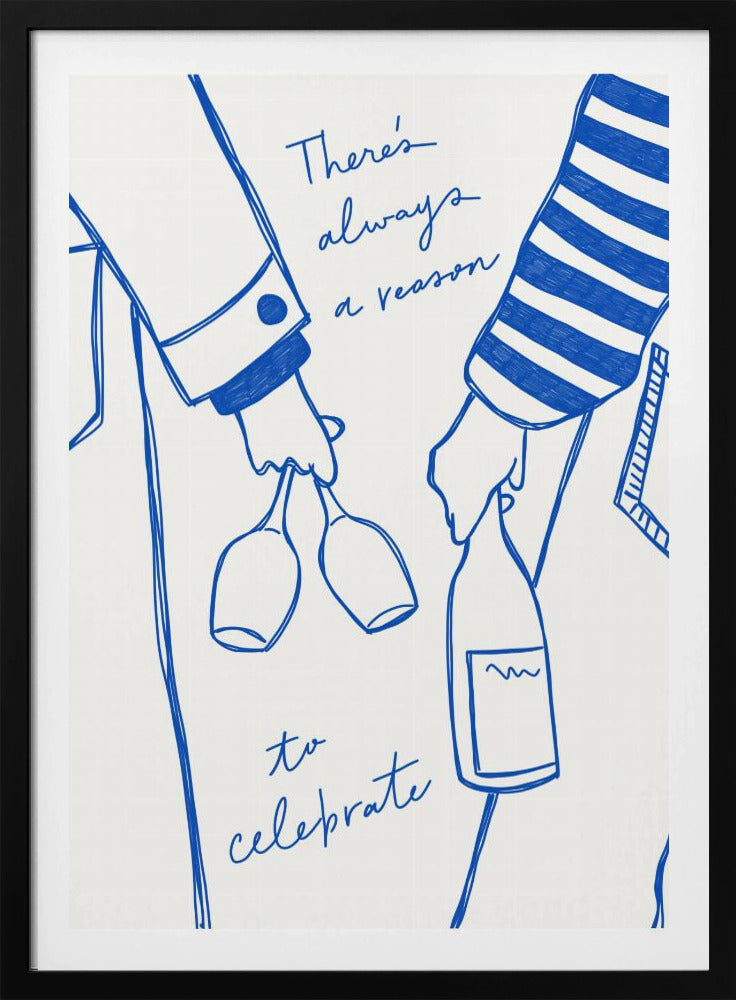 Frau hält Weinflasche und Weinglas (Blau) - Wein Vin Femme Bleu | Poster
