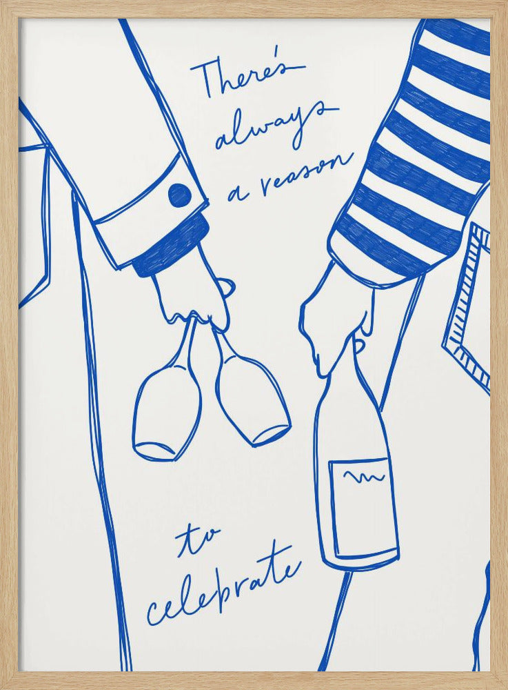 Frau hält Weinflasche und Weinglas (Blau) - Wein Vin Femme Bleu | Poster