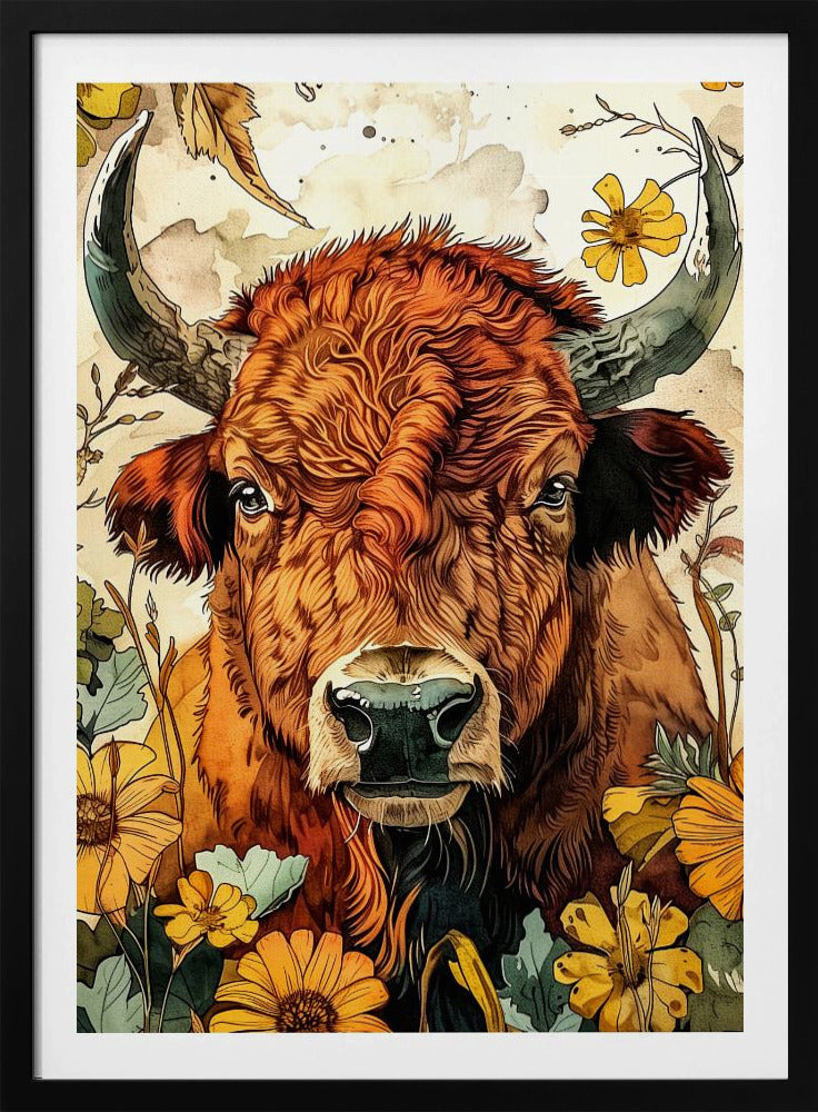 Akvarell djurkonst med buffelmotiv 4 | Poster