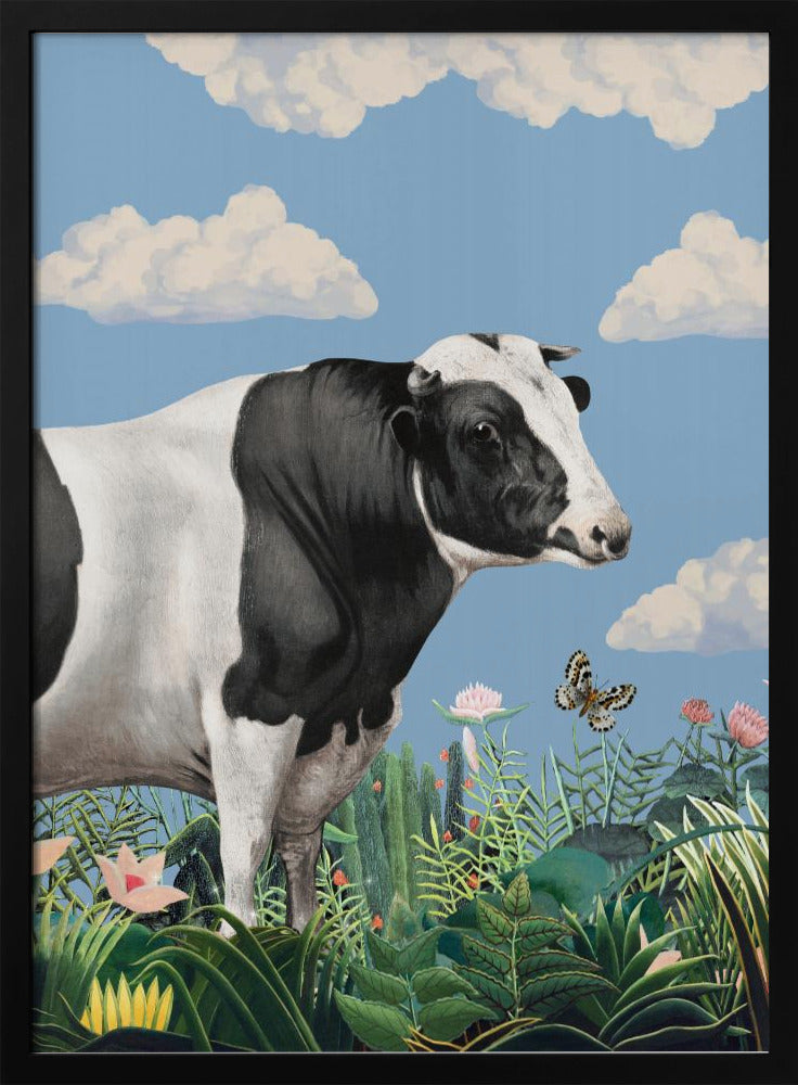 Farbenfrohe Porträts glücklicher Kühe (inkl. Schmetterling) | Poster