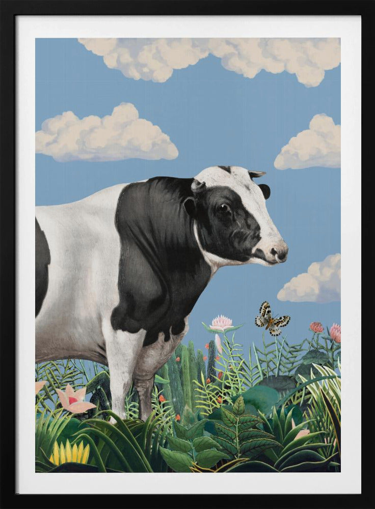 Farbenfrohe Porträts glücklicher Kühe (inkl. Schmetterling) | Poster