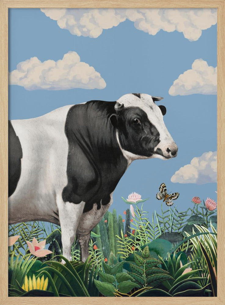 Farbenfrohe Porträts glücklicher Kühe (inkl. Schmetterling) | Poster