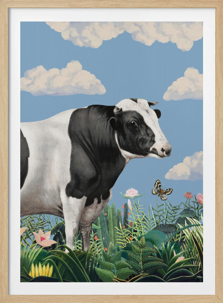 Farbenfrohe Porträts glücklicher Kühe (inkl. Schmetterling) | Poster
