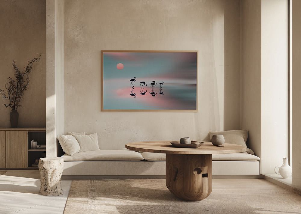 Familie flamingoer. | Plakater - Kunsttryk