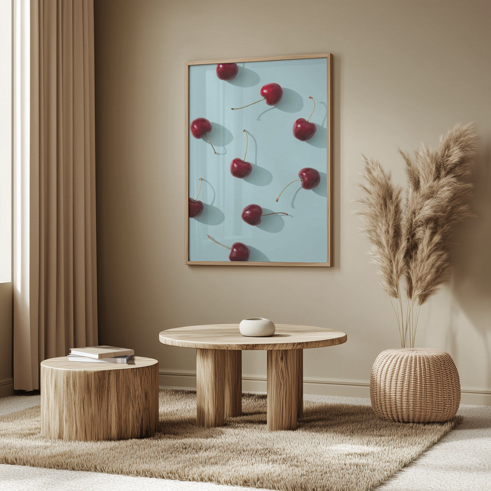 Cherries on turquoise background | Poster