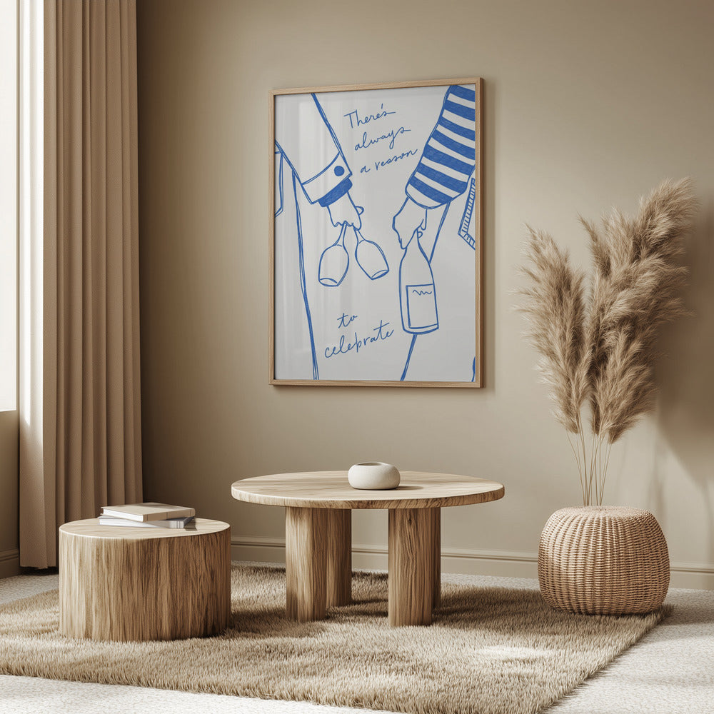 Frau hält Weinflasche und Weinglas (Blau) - Wein Vin Femme Bleu | Poster