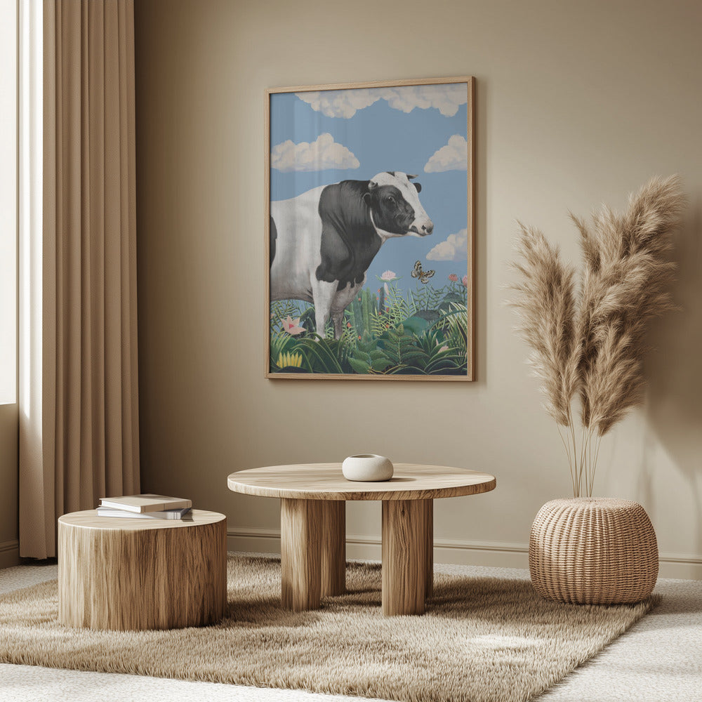 Farbenfrohe Porträts glücklicher Kühe (inkl. Schmetterling) | Poster