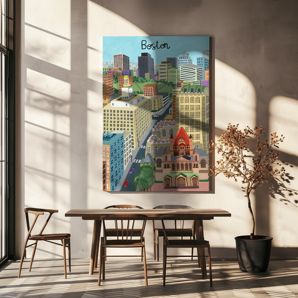 L'église Trinity et le panorama urbain de Boston par l'artiste Carla Daly | Tableaux sur Toile