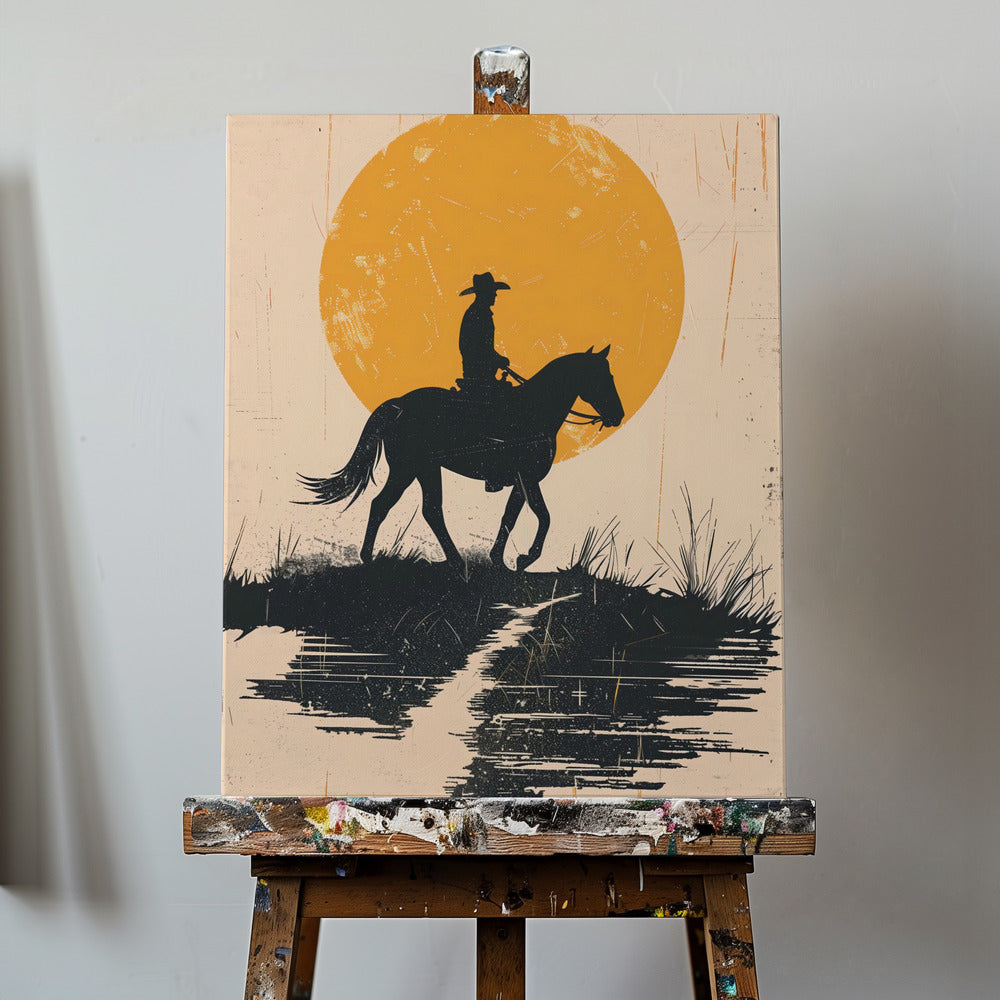 Cowboy auringonlaskussa | Canvastaulut
