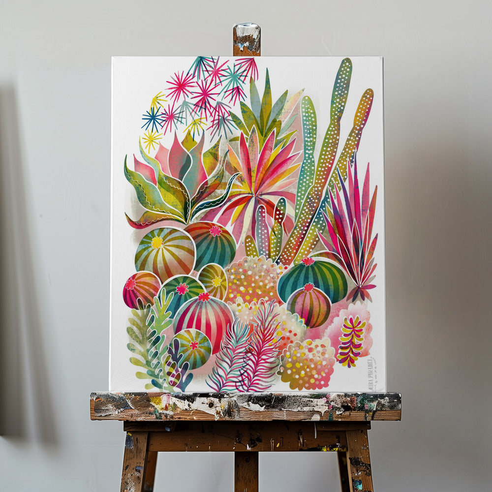 Giardino di cactus e piante grasse fiorite | Stampe su Tela