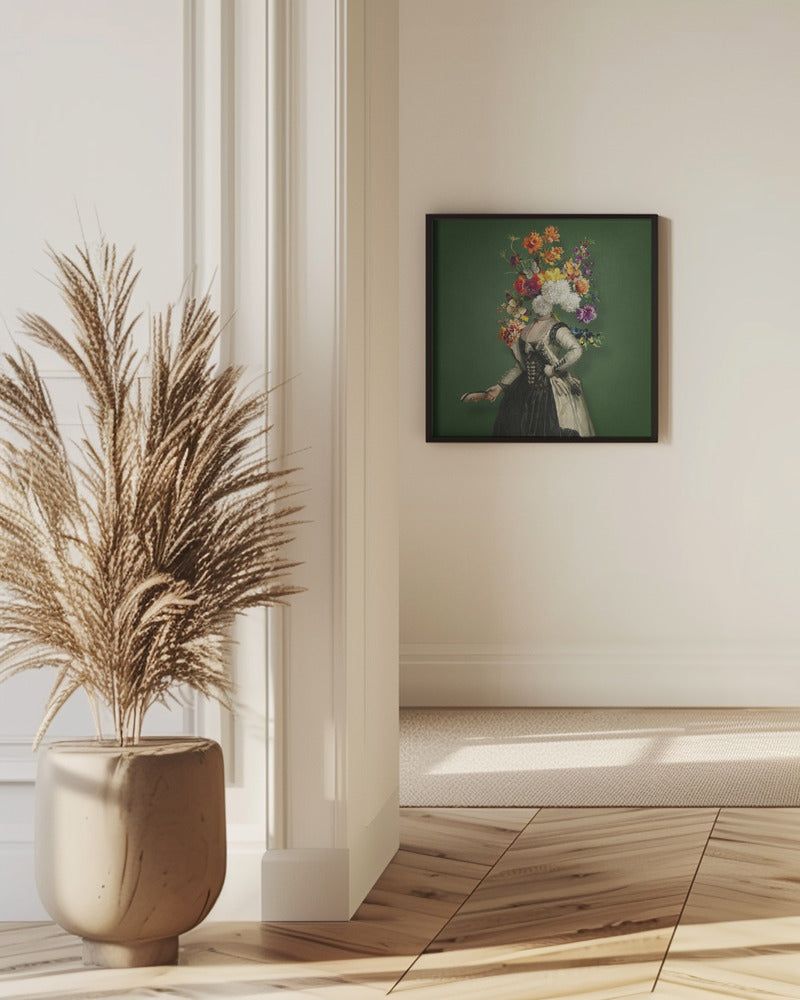 Klassisk porträttkonst med livfulla blommiga inslag | Poster