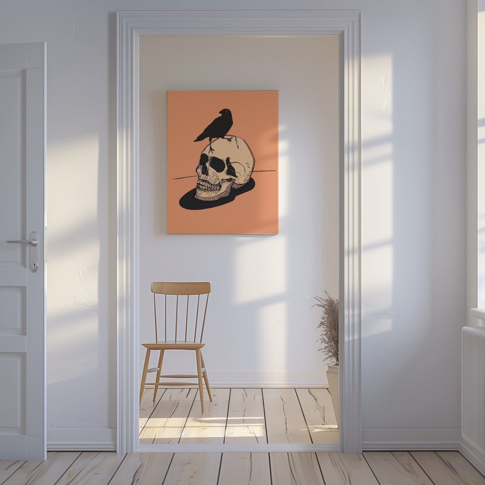 Totenkopf und Rabe | Leinwand