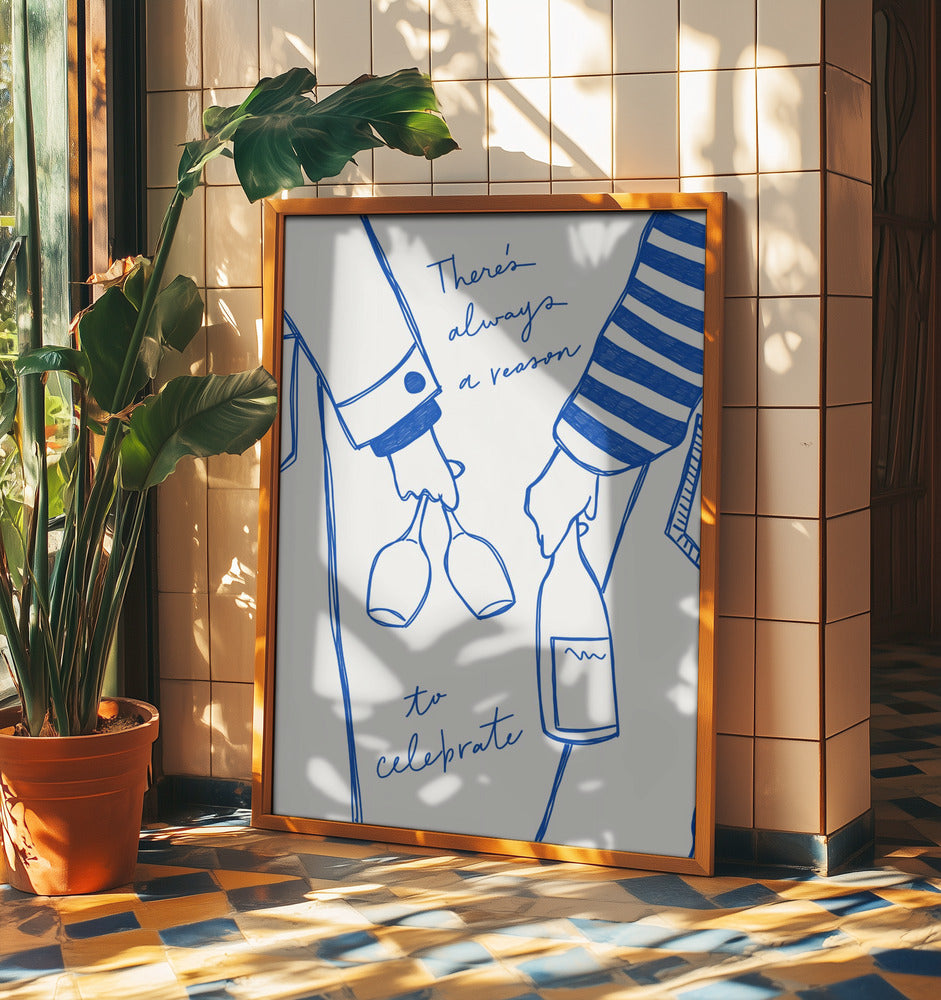 Frau hält Weinflasche und Weinglas (Blau) - Wein Vin Femme Bleu | Poster