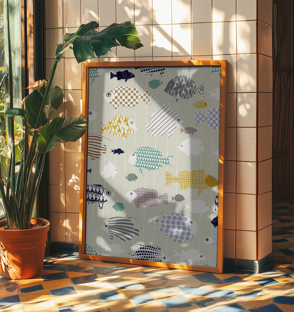Fresh fish on warm grey pattern | Poster