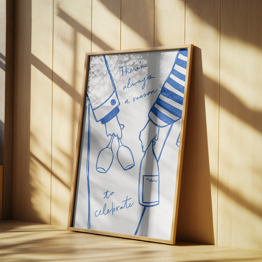 Frau hält Weinflasche und Weinglas (Blau) - Wein Vin Femme Bleu | Poster