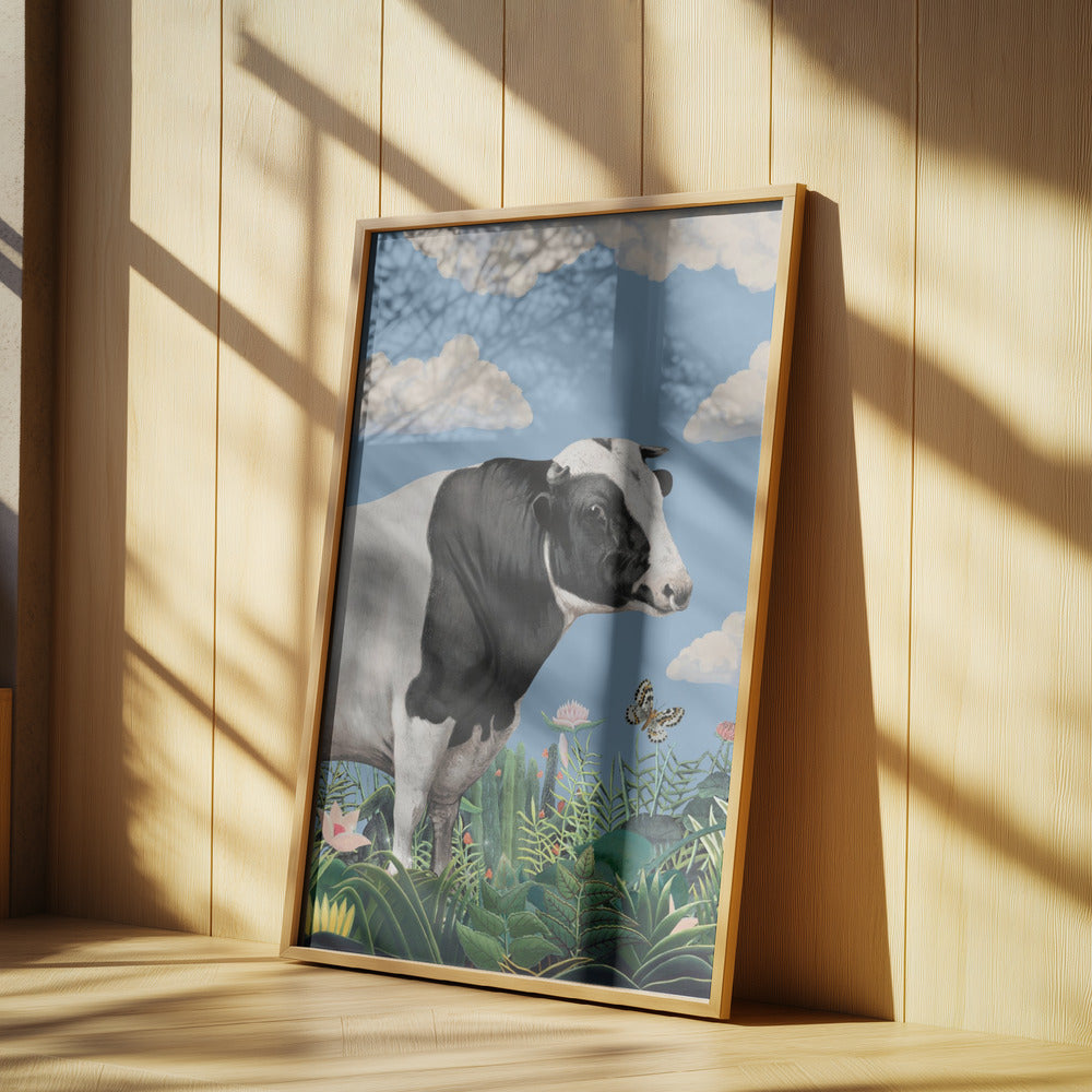Farbenfrohe Porträts glücklicher Kühe (inkl. Schmetterling) | Poster