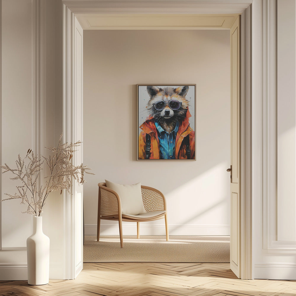 Raccoon Hipster Watercolor Animal Art | Poster