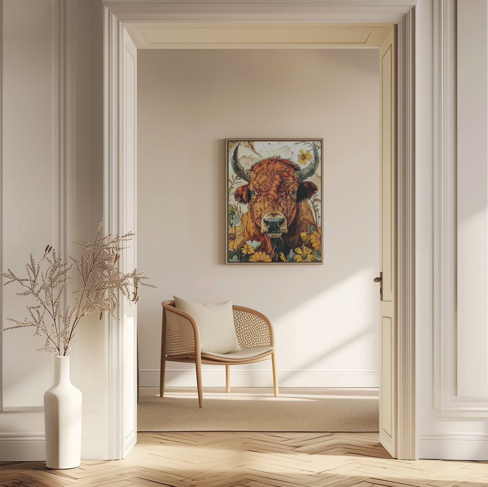 Akvarell djurkonst med buffelmotiv 4 | Poster