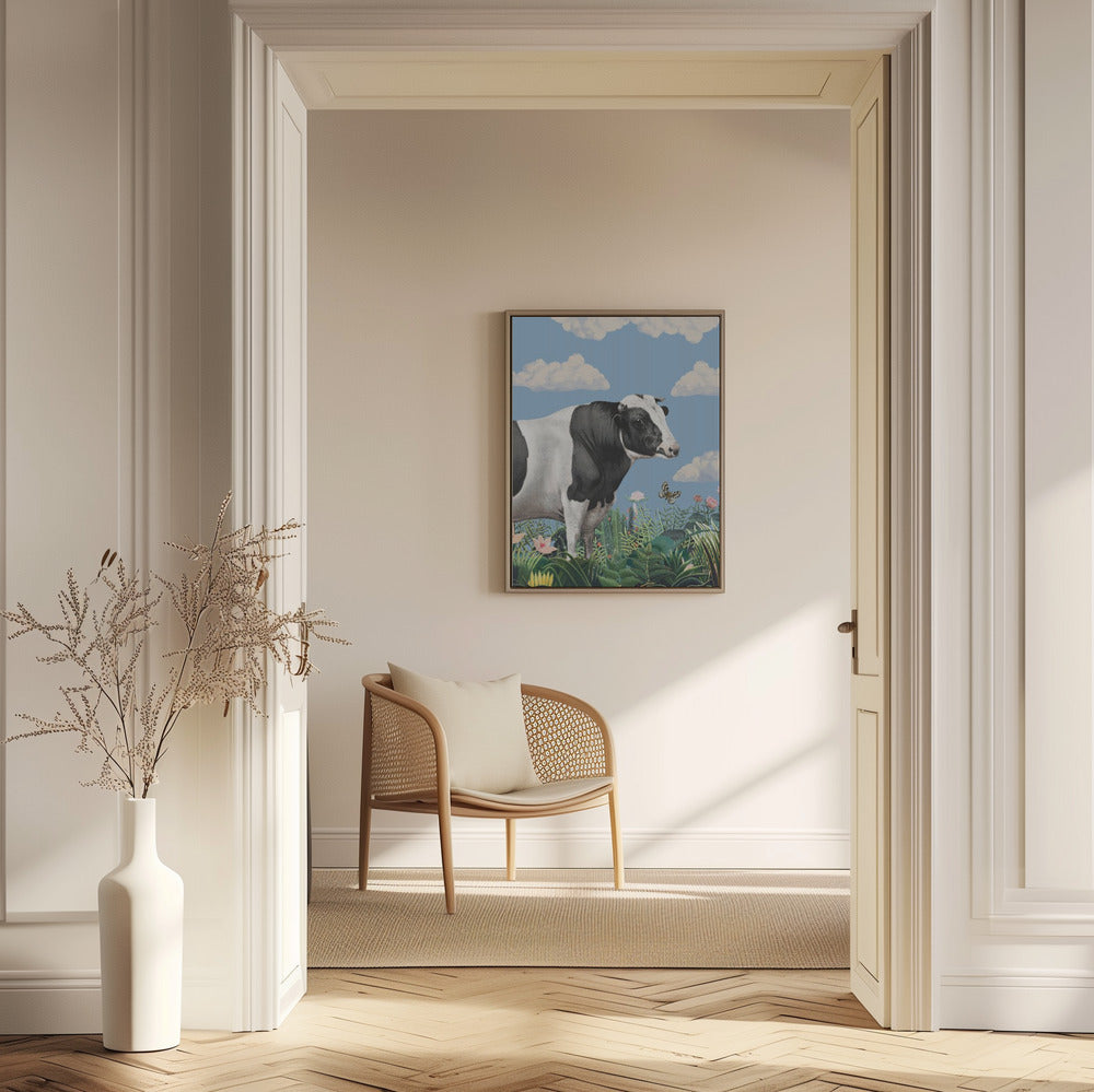 Farbenfrohe Porträts glücklicher Kühe (inkl. Schmetterling) | Poster