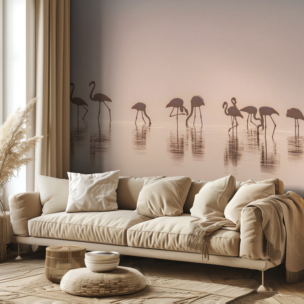 Flamingi we mgle | Fototapeta