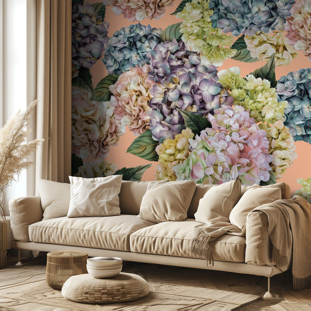Hortensias_Pelusa de melocotón | Papel Pintado Fotográfico