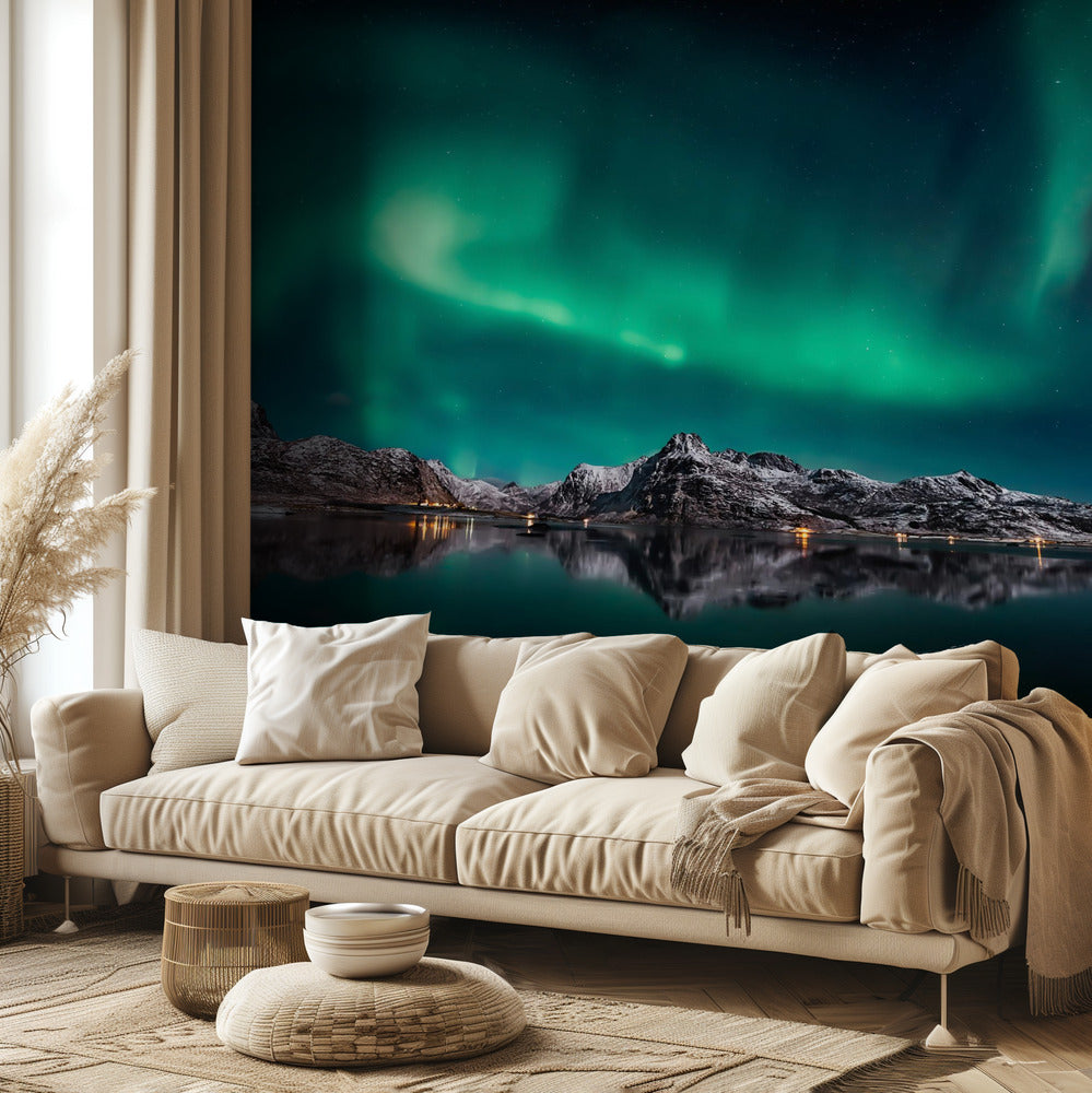 Lofoten Aurora Reflectie | Fotobehang