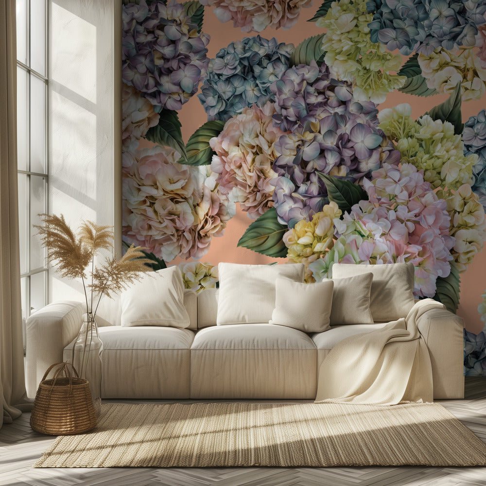 Hortensias_Pelusa de melocotón | Papel Pintado Fotográfico
