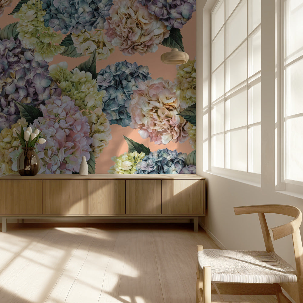 Hortensias_Pelusa de melocotón | Papel Pintado Fotográfico