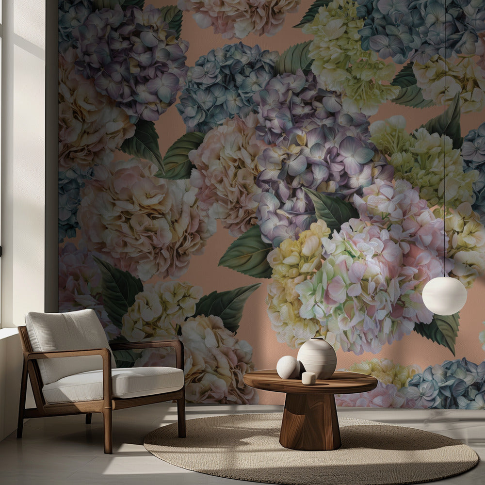 Hortensias_Pelusa de melocotón | Papel Pintado Fotográfico
