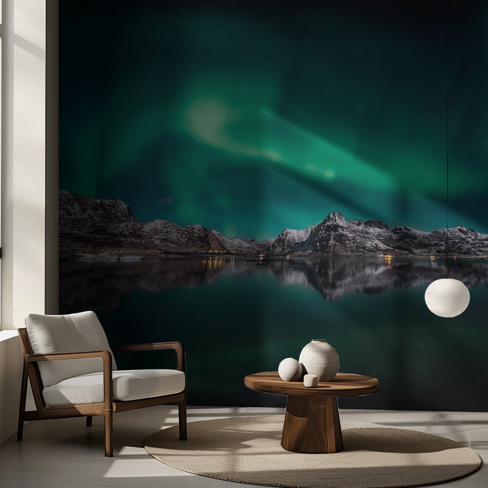 Lofoten Aurora Reflectie | Fotobehang