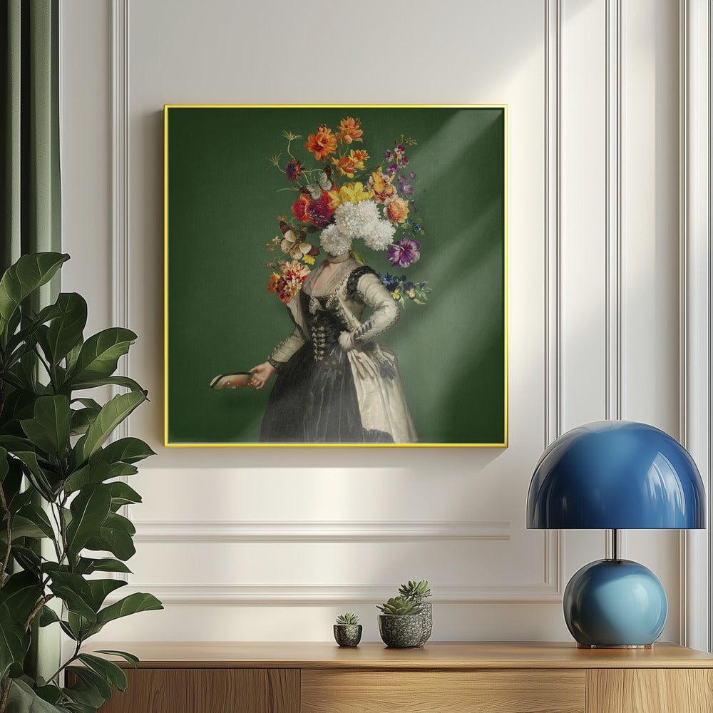 Klassisk porträttkonst med livfulla blommiga inslag | Poster