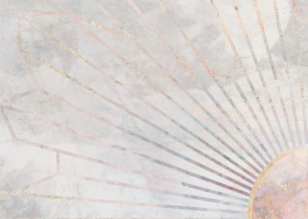 Peinture murale géométrique dorée en béton avec rayons de soleil | Papier Peint Photo