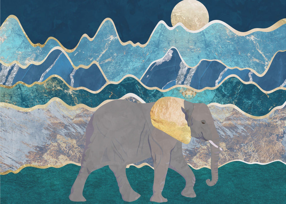 Paesaggio elefante montagne illuminate dalla luna | Carta da Parati Fotografica
