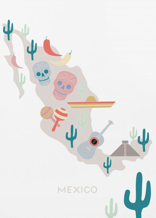 Mexico Kort Nr. 1 | Lærredsbilleder